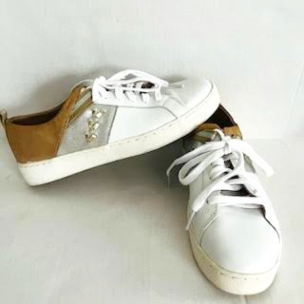 Jack Rogers Ainsley Sneakers Women's 8M White Sparkle Gold Silver Contemporary